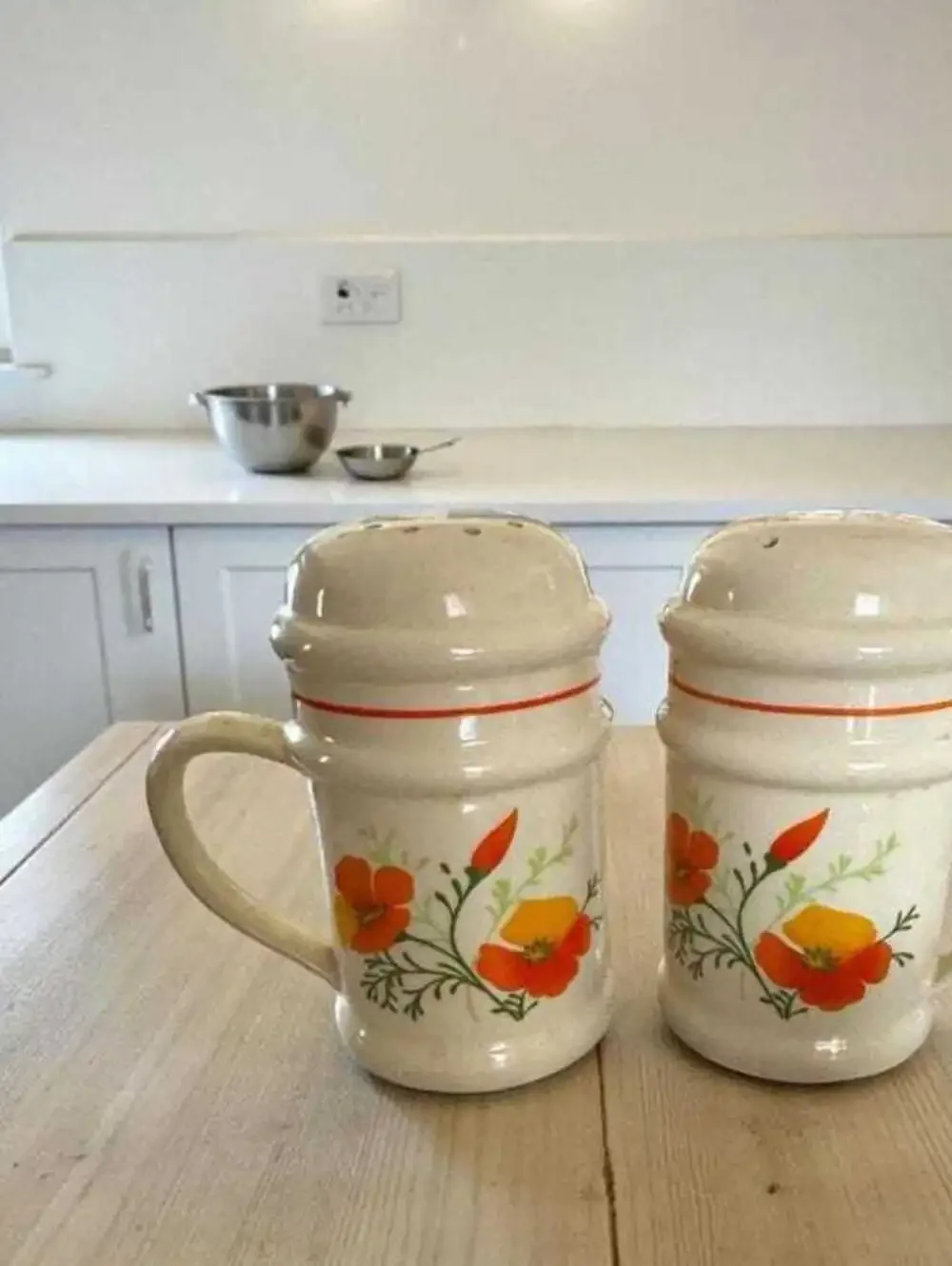 Salt & Pepper Shakers: Vintage California Poppy Stoneware (1970s Boho Style)
